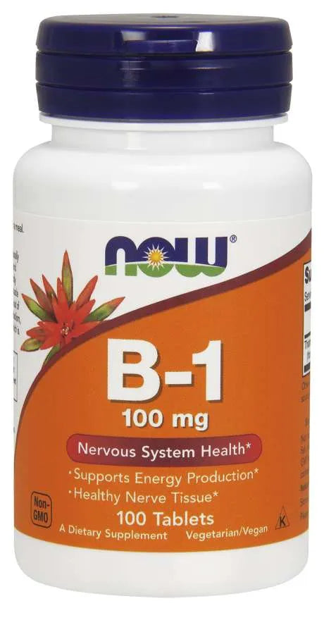 Vitamin B-1 Thiamine 100mg - 100 tabs - NOW Foods - Papildai