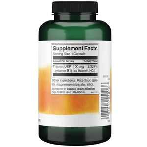 Vitamin B1 Thiamin - Energijai - 100 mg - N250 - Swanson - Papildai