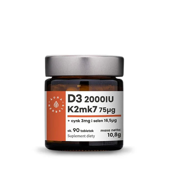 Vitamin D3 2000IU + K2MK7 + Zinc + Selenium 90 tablets. - AURA HERBALS - Papildai