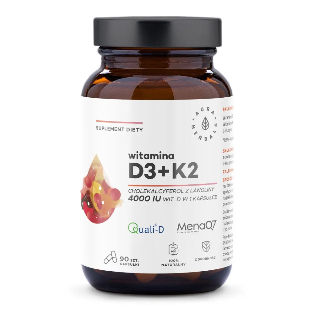 Vitamin D3 4000 IU + K2 90 capsules. - AURA HERBALS - Papildai