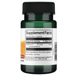 Vitamin D3 - Didelio stiprumo - 1000 IU - 25 mcg - N60 - Swanson - Papildai