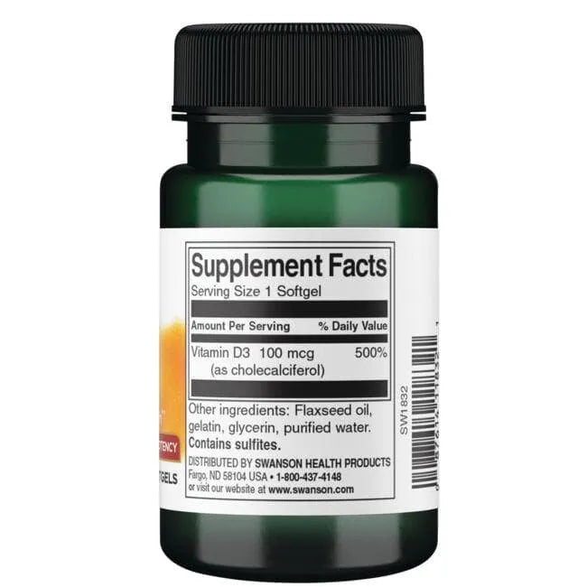 Vitamin D3 - Didelio stiprumo - 4000 IU - 100 mcg - N90 - Swanson - Papildai