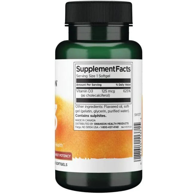Vitamin D3 - Kaulams - Imunitetui - 5000 IU - 125 mcg - N250 - Swanson - Papildai