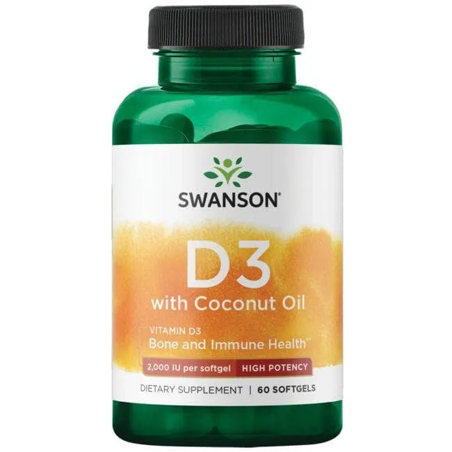 Vitamin D3 with Coconut Oil - 2000 IU - 50 mcg - N60 - Swanson - Papildai