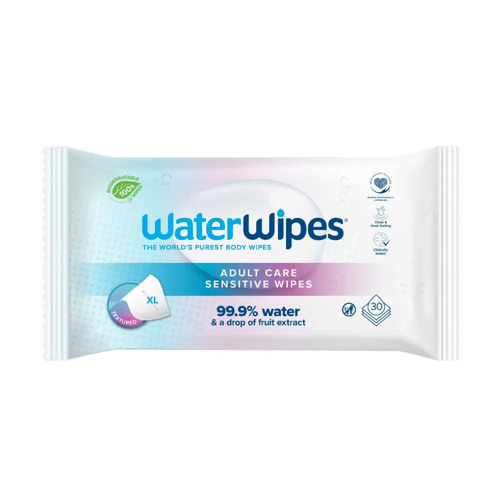 WATER WIPES Bio Suaugusiųjų priežiūros drėgnos servetėlės XL Jautriems 1 pakuotė - 30 vnt - Kosmetika