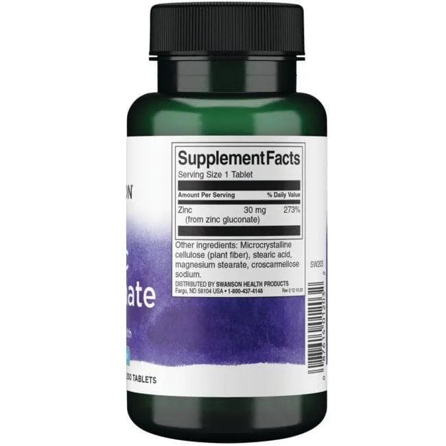 Zinc Gluconate - Cinkas - 30 mg - N250 - Cinko gliukonatas - Swanson - Papildai