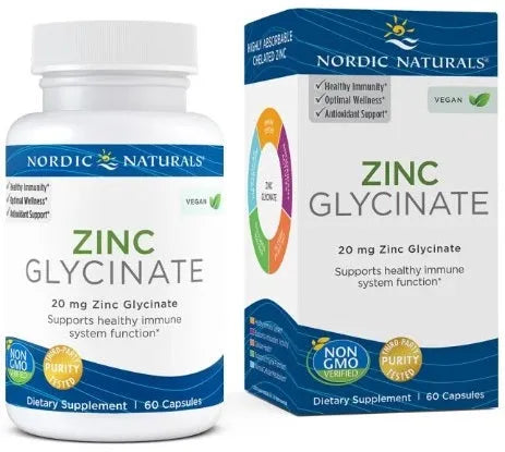 Zinc Glycinate 20mg - 60 caps - Nordic Naturals - Papildai
