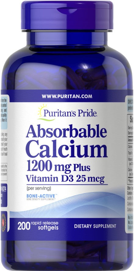 Absorbable Calcium + Vitamin D3 - 200 softgels - Puritan's Pride - Vaistine1.lt - WestPharmacy.eu