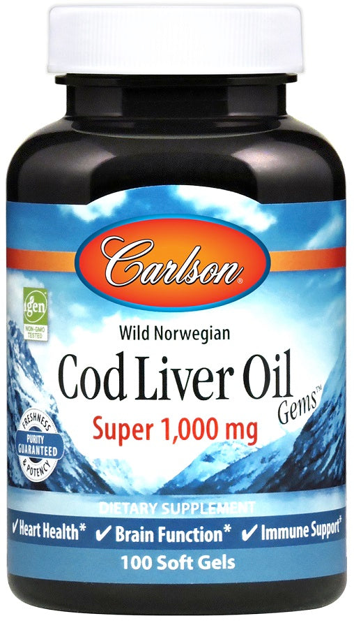 Wild Norwegian Cod Liver Oil Gems, 1000mg - 100 softgels - Carlson Labs - Vaistine1.lt - WestPharmacy.eu