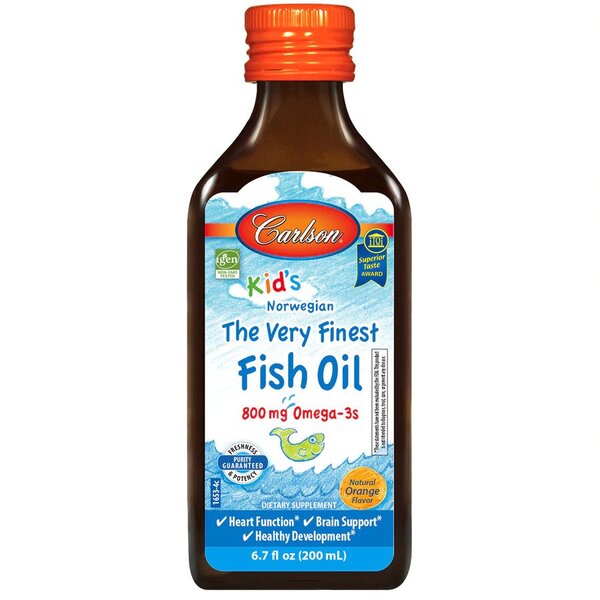 Kid's The Very Finest Fish Oil, 800mg Natural Orange - 200 ml. - Carlson Labs - Vaistine1.lt - WestPharmacy.eu