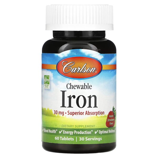 Chewable Iron, 30mg Strawberry - 60 tablets - Carlson Labs - Vaistine1.lt - WestPharmacy.eu