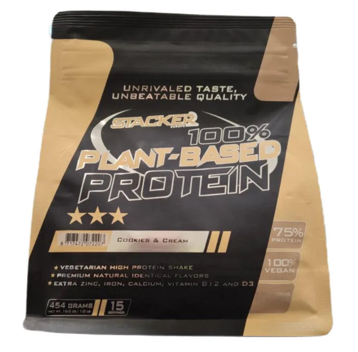100% Plant Based Protein Cookies & Cream - 454g - Stacker2 Europe - Sporto papildai