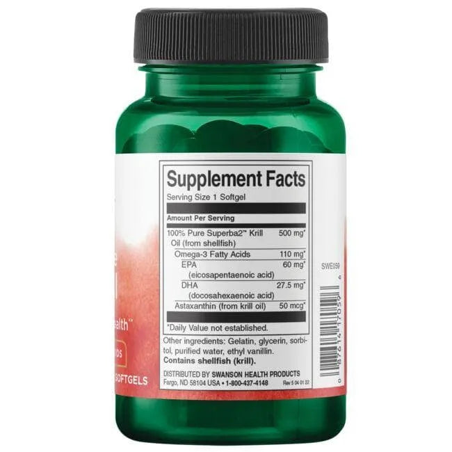 100% Pure Krill Oil - Grynas krilių aliejus - N60 - Swanson - Papildai