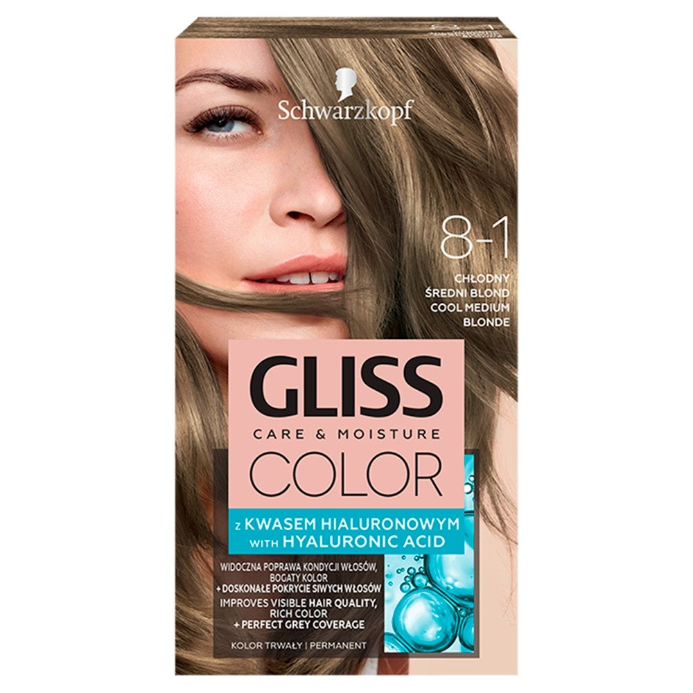 Schwarzkopf Gliss Color Coloring Cream No. 8-1 Cool Medium Blonde 1pc. | Vaistine1.lt