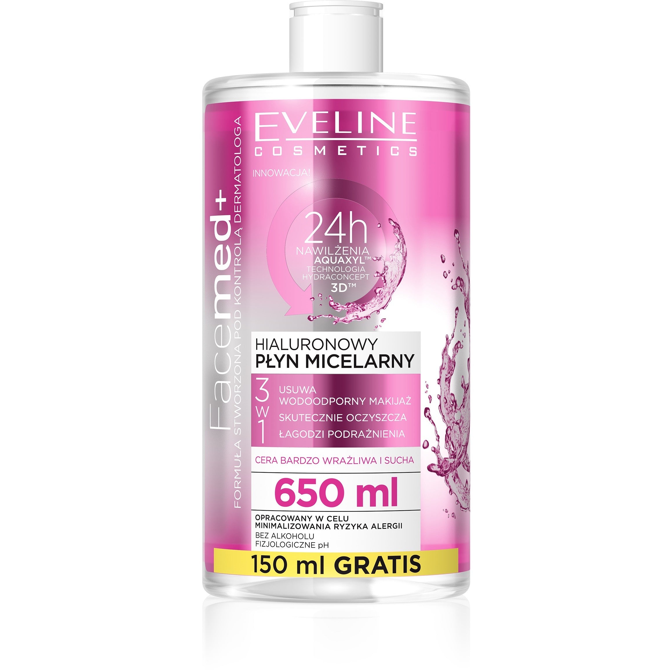 Eveline Facemed+ Hyaluronic Micellar Liquid 3in1 - very sensitive and dry skin 650ml | Vaistine1.lt