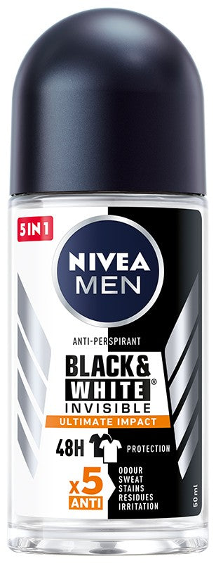 Nivea Men Deodorant BLACK & WHITE INVISIBLE Ultimate Impact 5in1 roll-on 50ml | Vaistine1.lt | WestPharmacy.eu