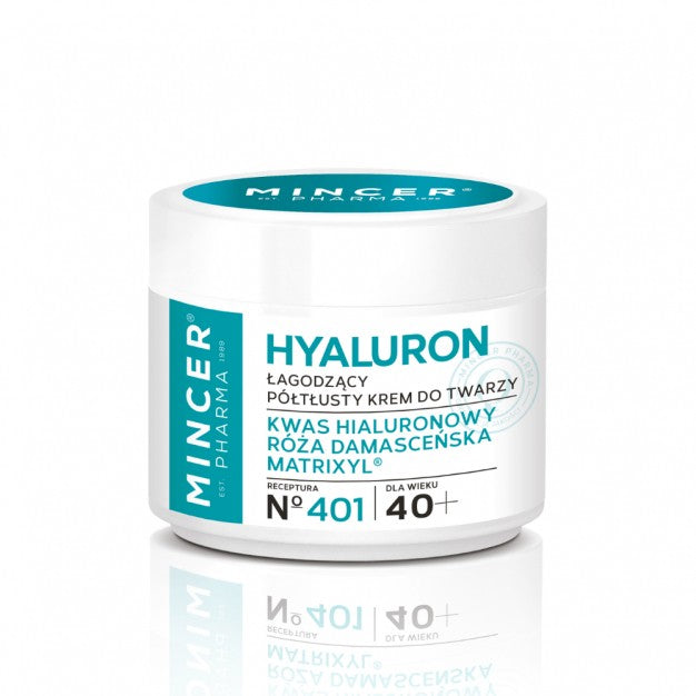 Mincer Pharma Hyaluron Soothing Cream semi-fat for face 40+ no. 401 50ml | Vaistine1.lt