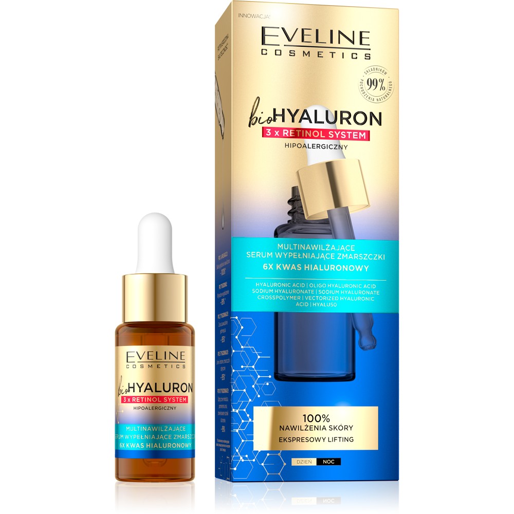 Eveline bioHYALURON 3xRetinol System Multi-moisturizing Wrinkle Filling Serum 18ml | Vaistine1.lt