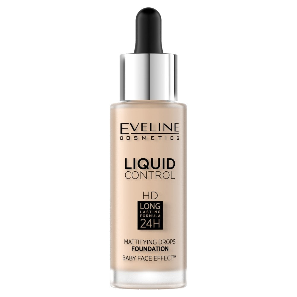 Eveline Liquid Control HD Foundation with dropper no. 001 Porcelain 32ml | Vaistine1.lt