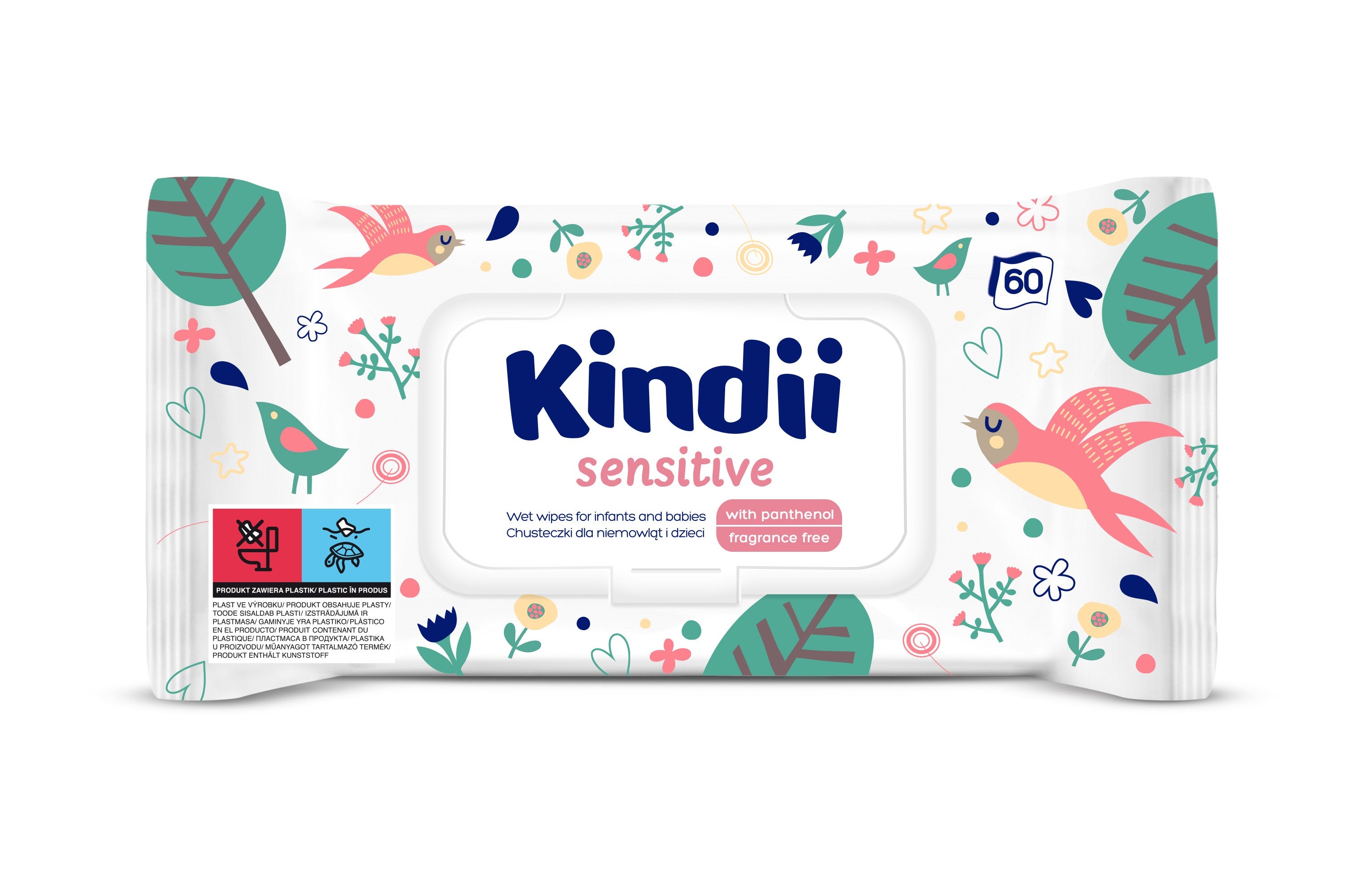 Kindii Sensitive Cleansing Wipes for Infants and Children 1 pack - 60 pieces | Vaistine1.lt