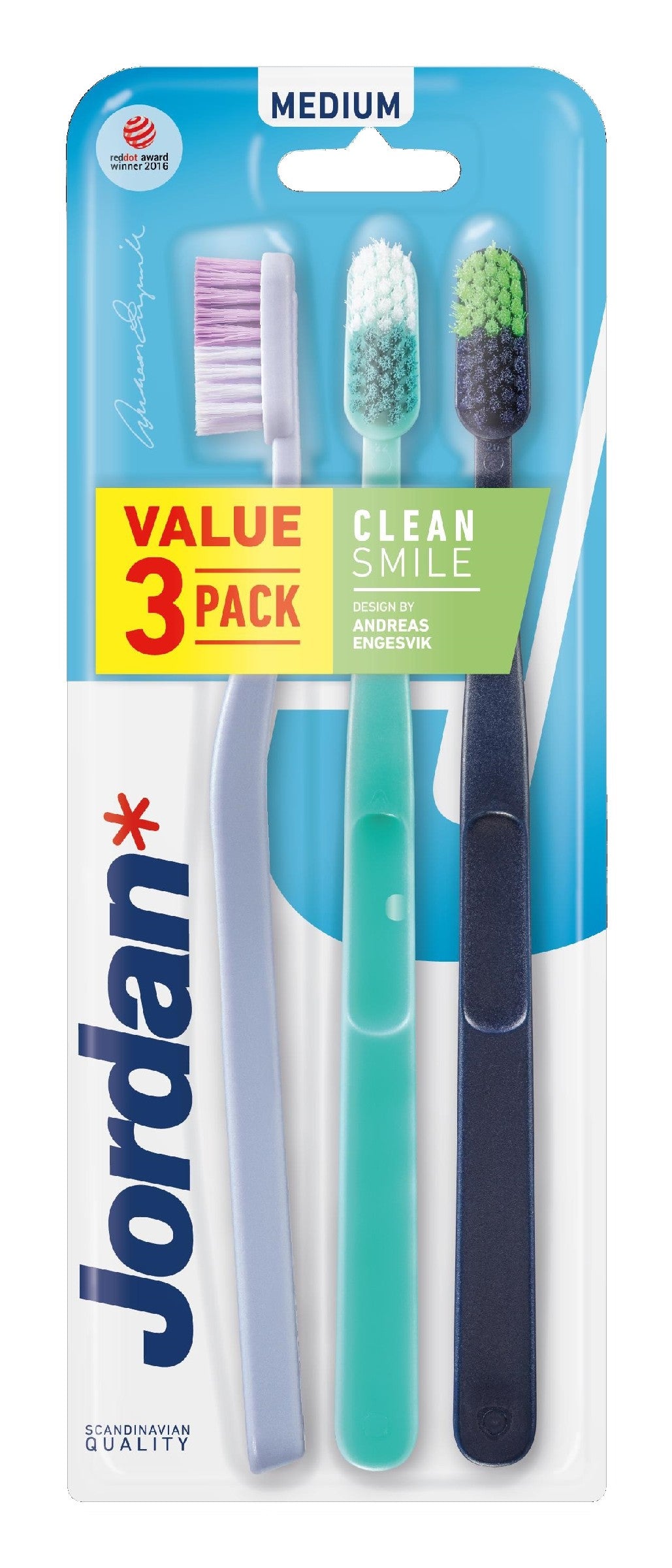 Jordan Clean Smile Toothbrush - medium 1op.-3pcs - mix of colors | Vaistine1.lt