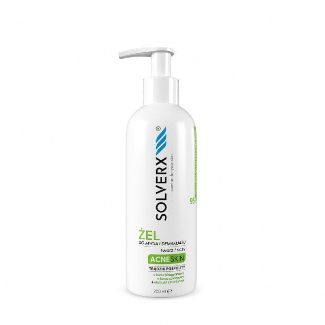 SOLVERX Acne Skin Face and Eye Cleansing and Makeup Remover Gel - anti-acne 200ml | Vaistine1.lt