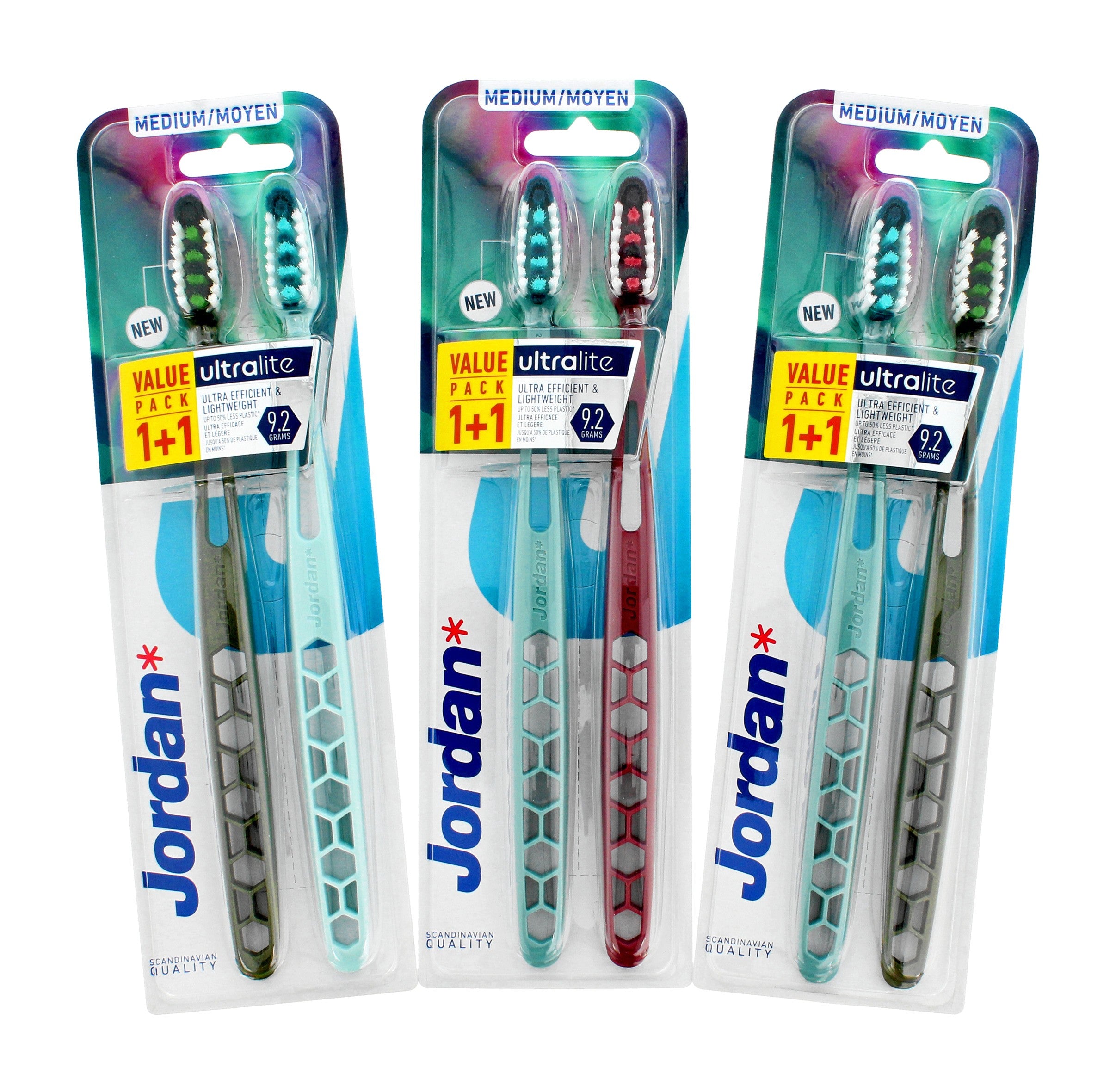 Jordan Ultralite Toothbrush DUO - medium 1op.-2pcs.(1+1) - mix of colors | Vaistine1.lt