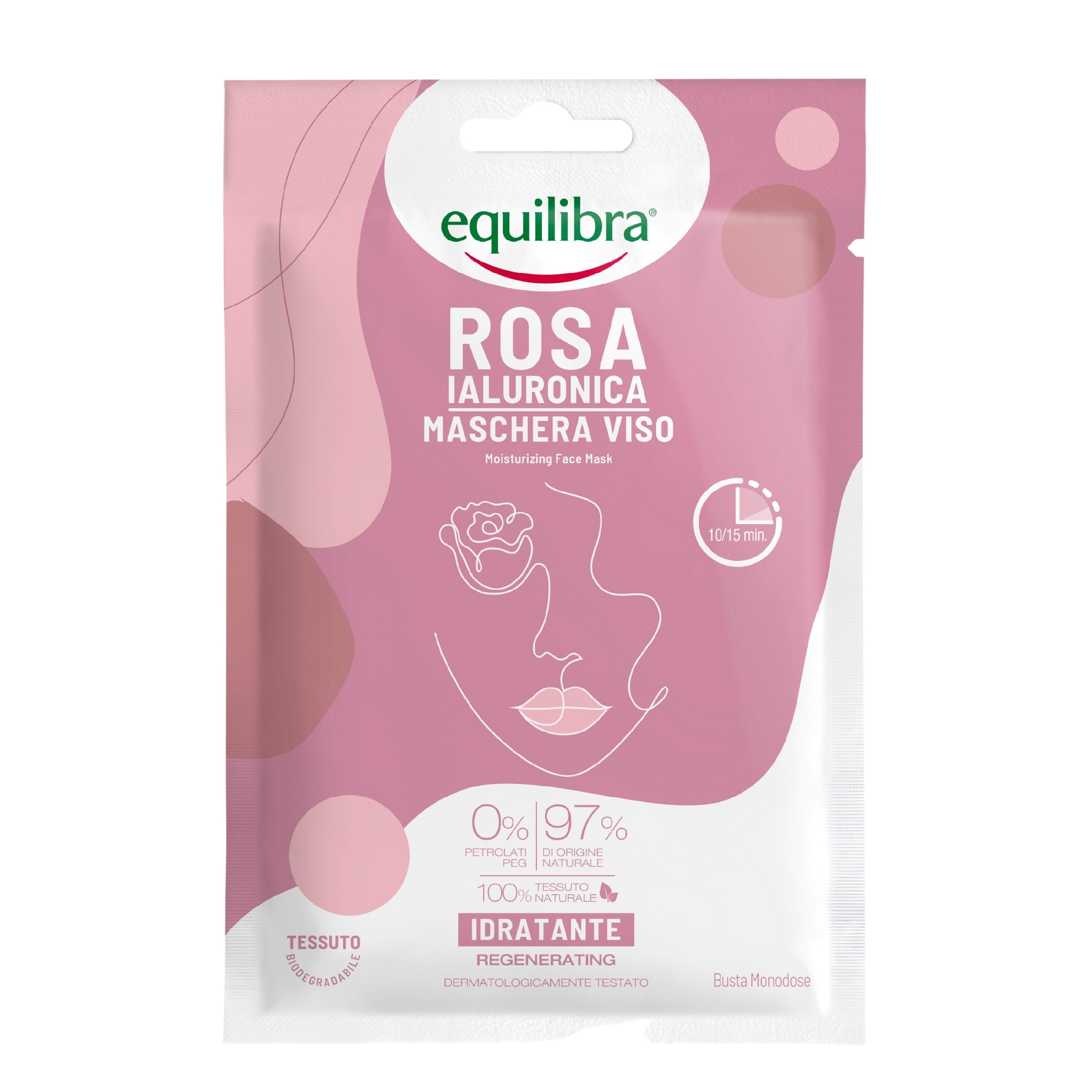 Equilibra Rosa rožinė drėkinamoji veido kaukė su hialurono | Vaistine1.lt