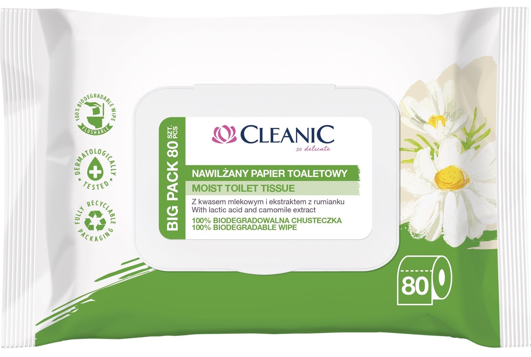 Cleanic Moisturizing Toilet Paper with Chamomile Extract 1 pack - 80 sheets | Vaistine1.lt