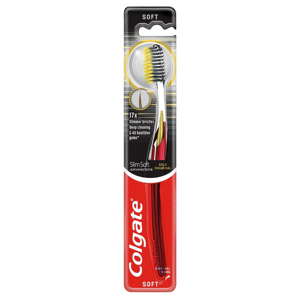 Colgate Slim Soft Advanced Gold Charcoal Toothbrush - soft 1 piece | Vaistine1.lt