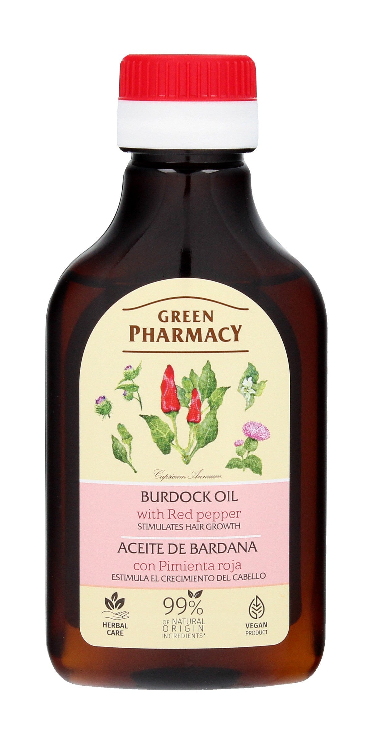 Green Pharmacy Burdock Oil with Red Pepper for Scalp 100ml | Vaistine1.lt