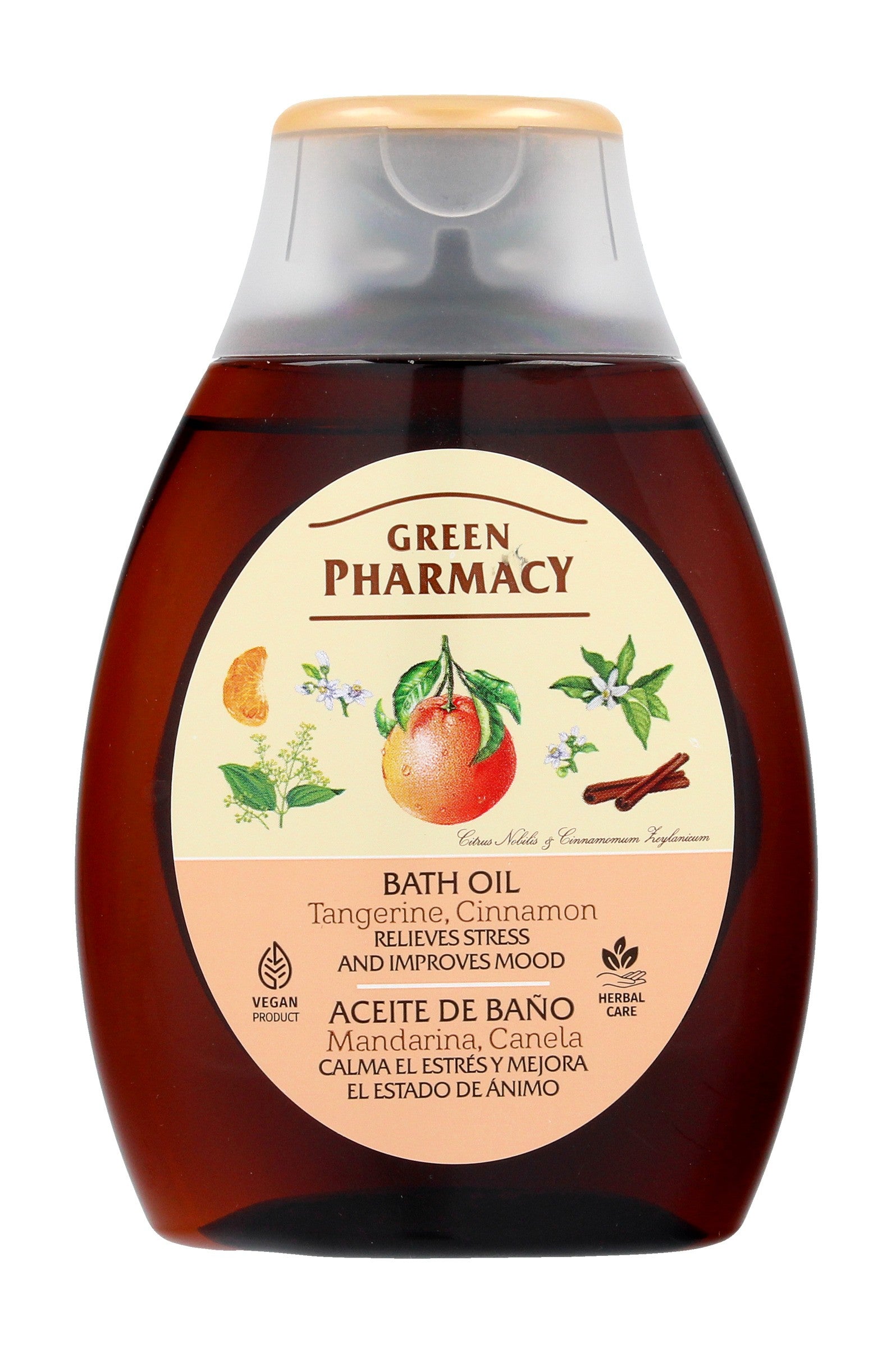 Green Pharmacy Relaxing Bath and Shower Oil - Mandarin and Cinnamon scent 250ml | Vaistine1.lt