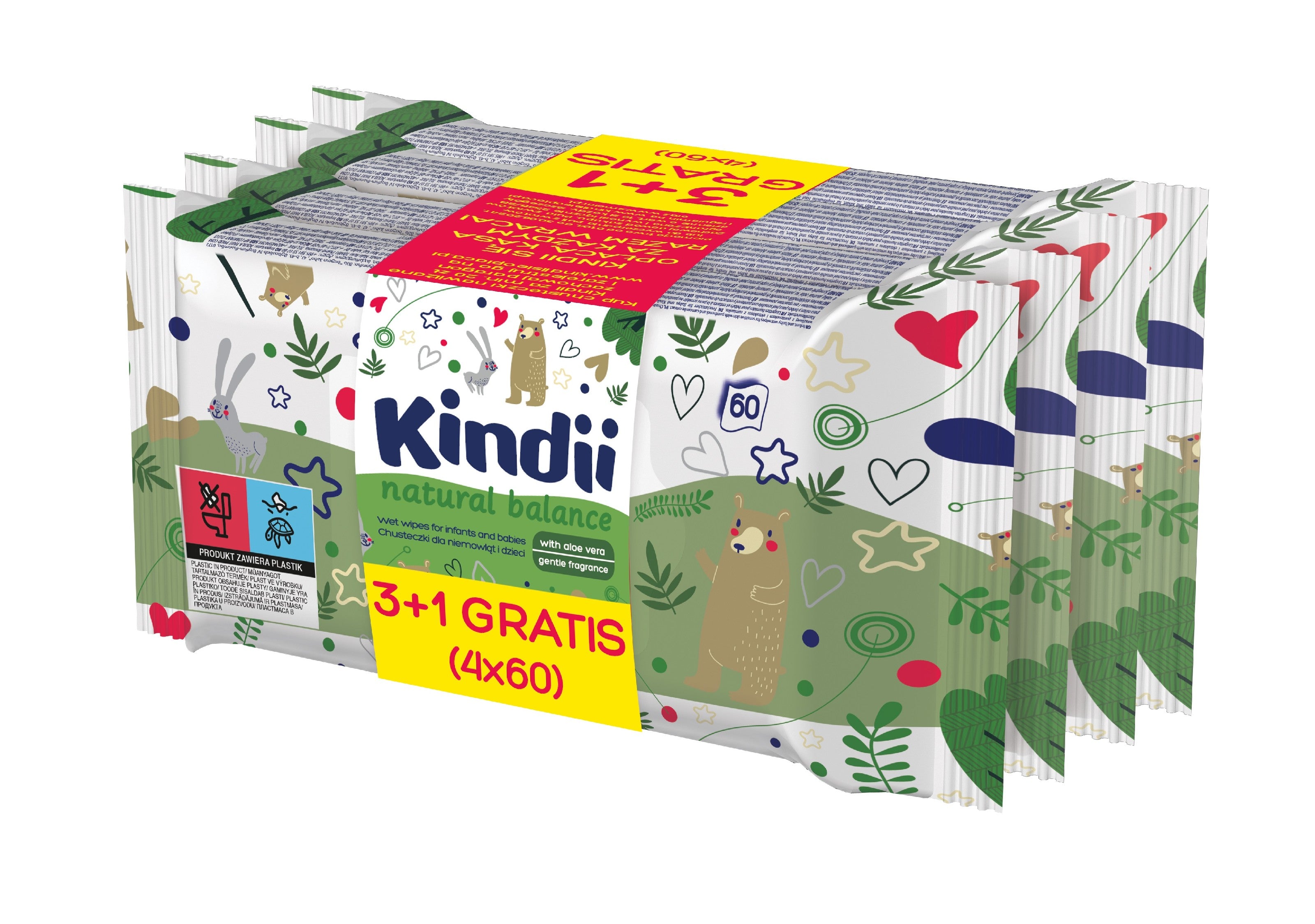 Kindi Natural Balance Cleansing Wipes for Infants and Children TRIO 1 pack - 3x60 pieces | Vaistine1.lt