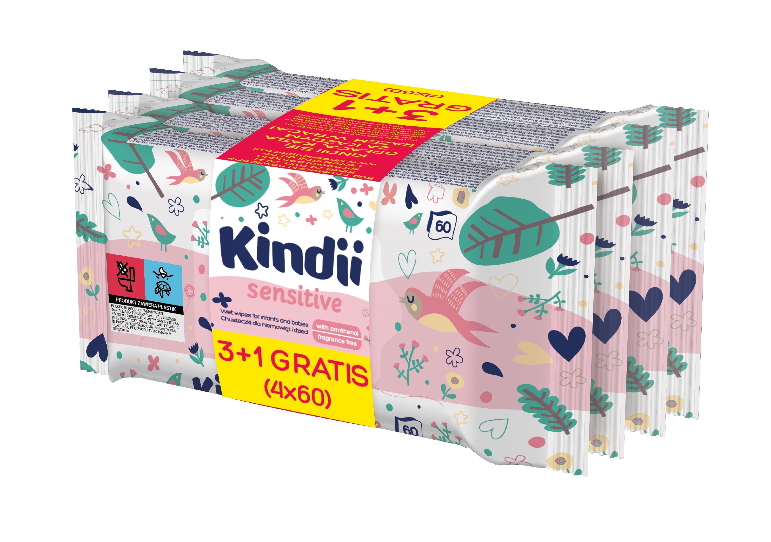 Kindi Sensitive Cleansing Wipes for Babies and Children TRIO 1 pack - 3x60 pieces | Vaistine1.lt