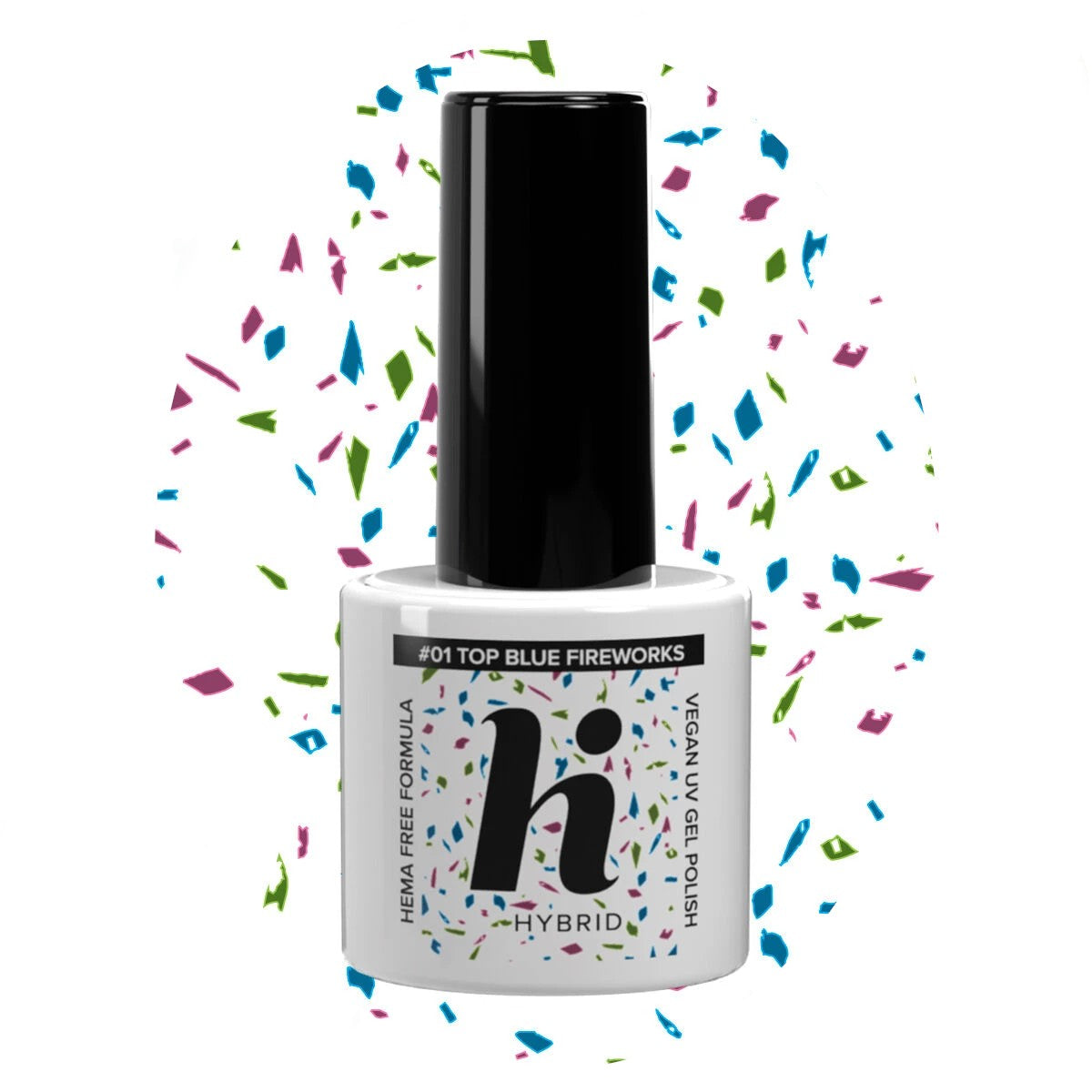 Hi Hybrid HEMA Free Top for hybrid nail polish No Wipe #01 Blue Fireworks 5ml | Vaistine1.lt