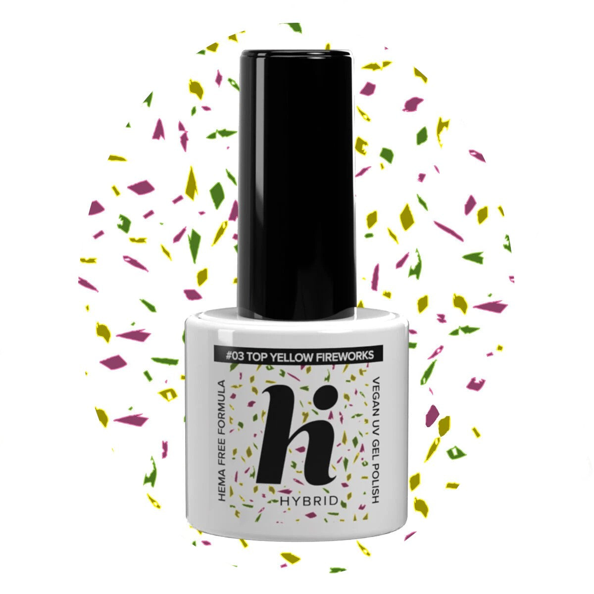 Hi Hybrid HEMA Free Top for hybrid nail polish No Wipe #03 Yellow Fireworks 5ml | Vaistine1.lt