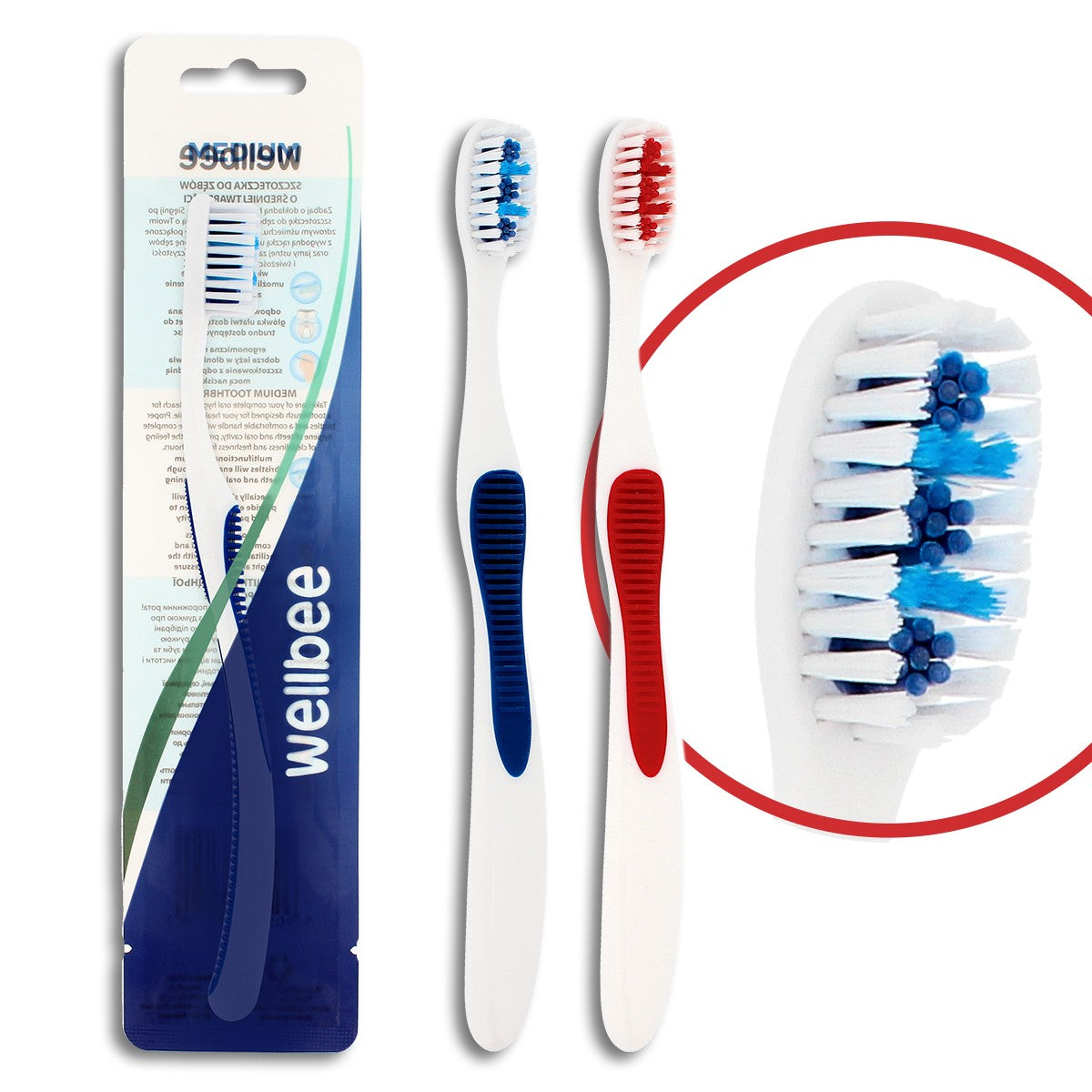 WELLBEE Adult toothbrush with medium hardness (foil 4) - mix of colors 1pc | Vaistine1.lt