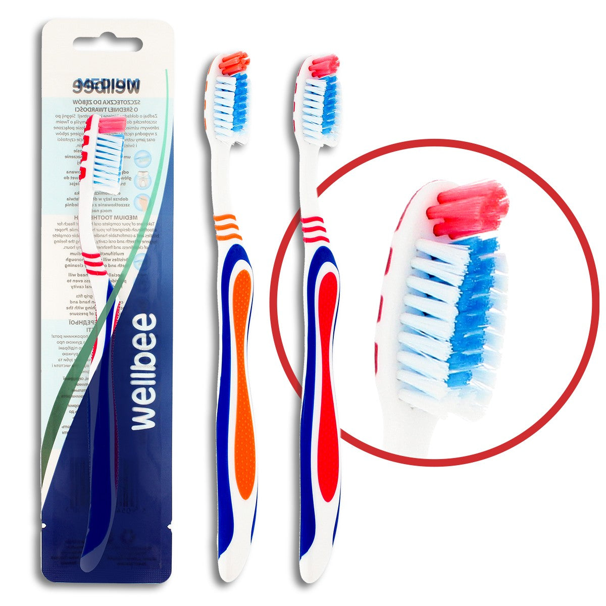 WELLBEE Adult toothbrush with medium hardness (foil 2) - mix of colors 1 piece | Vaistine1.lt