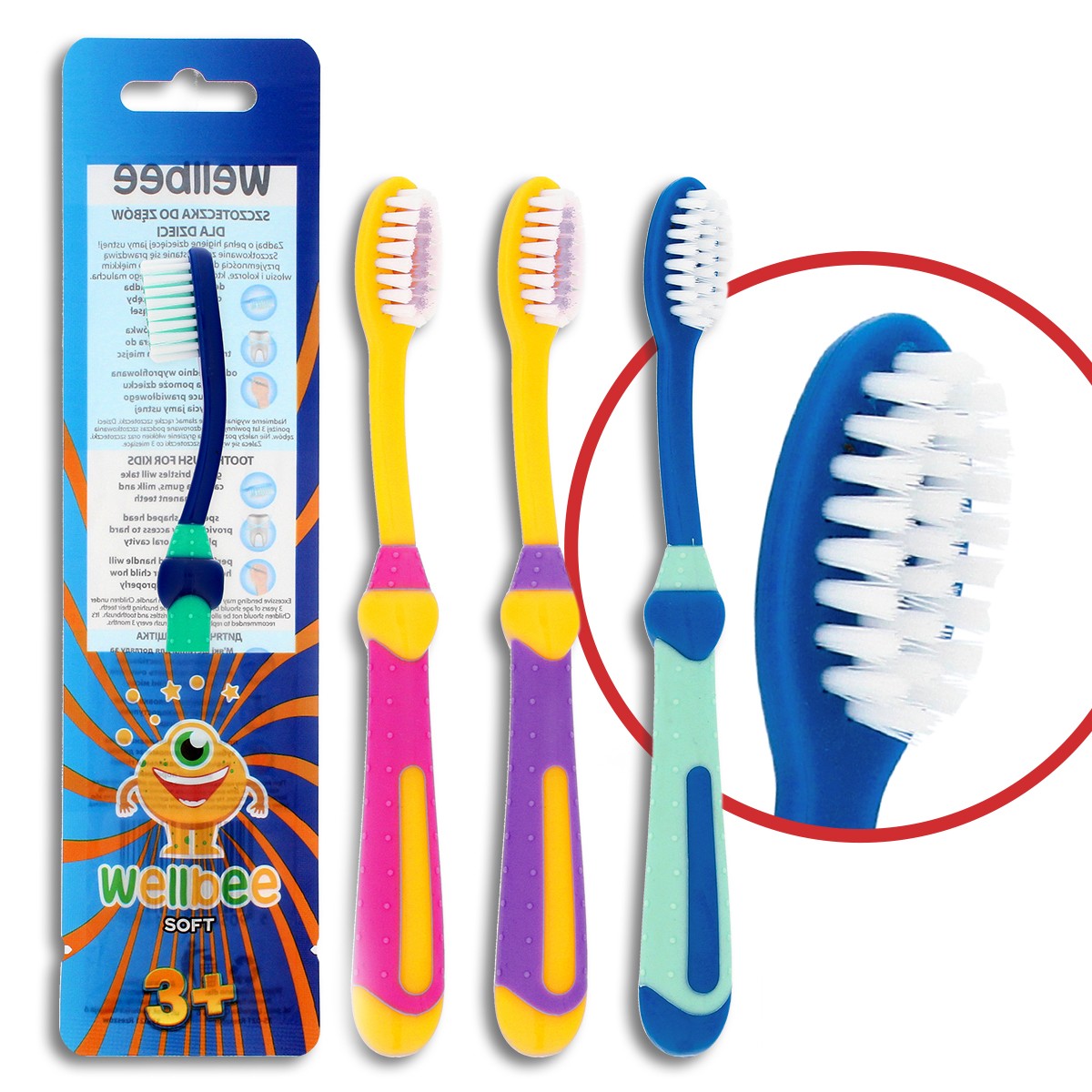 WELLBEE Children's Toothbrush KIDS(3+) Soft - mix of colors 1 piece | Vaistine1.lt