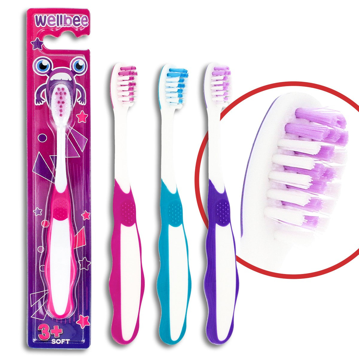 WELLBEE Kids Toothbrush KIDS(3+) Soft (blister) - mix of colors 1pc | Vaistine1.lt