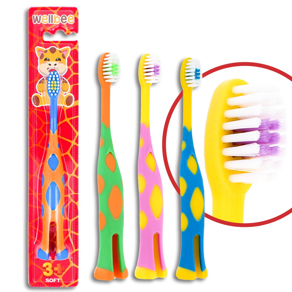 WELLBEE Children's Toothbrush KIDS(3+) Soft (blister) standing - mix of colors 1pc | Vaistine1.lt