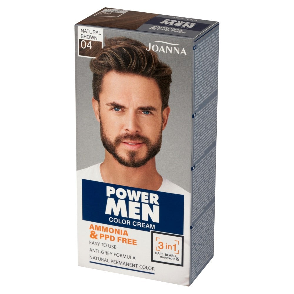 JOANNA Power Men Color Cream Hair Dye 3in1 for Men No. 04 - Natural Brown 100g | Vaistine1.lt