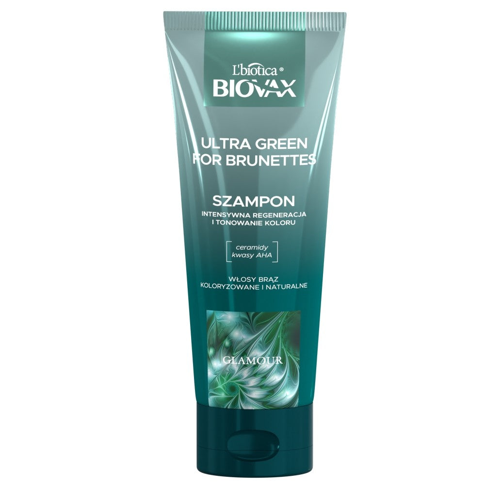 L'BIOTICA Biovax Glamour Ultra Green Shampoo For Brunettes - for brown (natural and dyed) hair 200ml | Vaistine1.lt