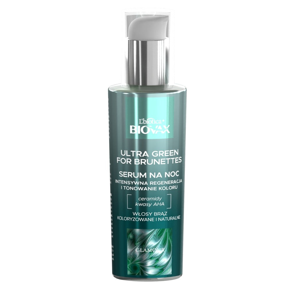 L'BIOTICA Biovax Glamour Serum at Night Ultra Green For Brunettes - for brown hair (natural and dyed) 100ml | Vaistine1.lt | WestPharmacy.eu