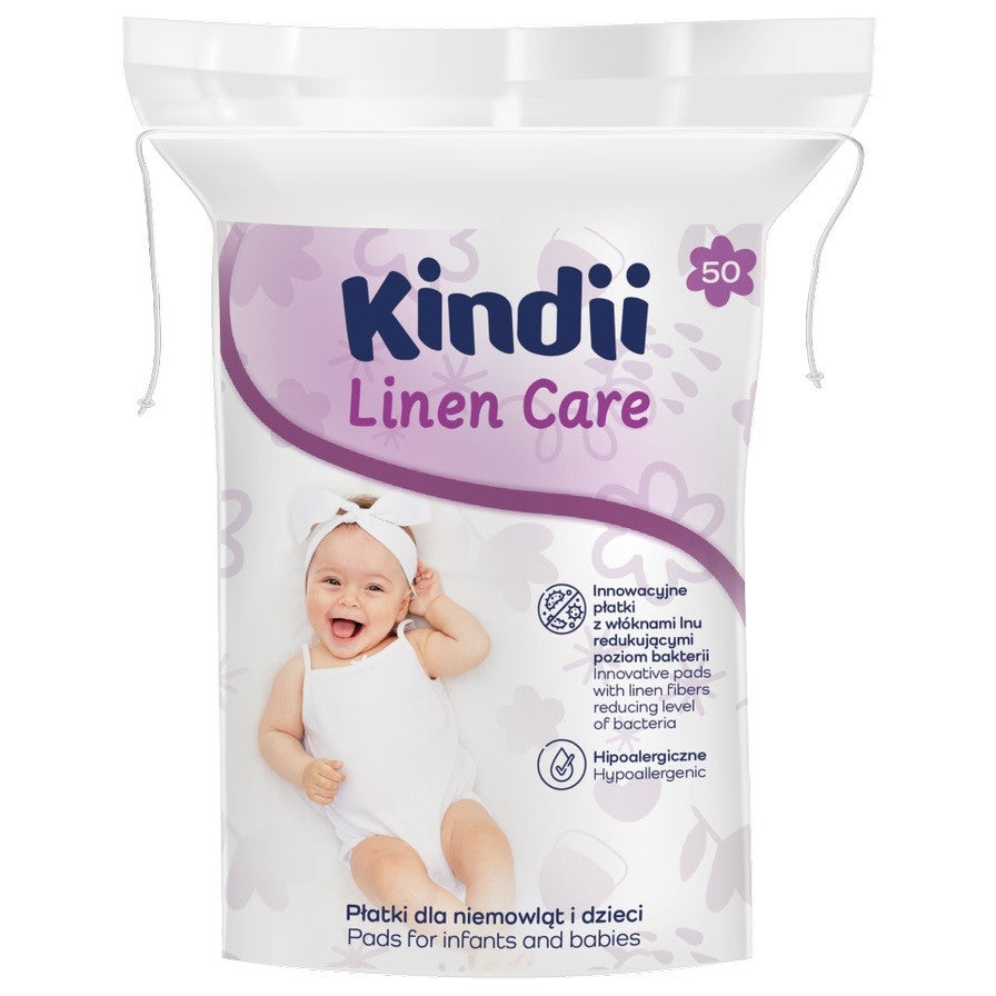 KINDII Cosmetic pads for infants and children Linen Care 1 pack - 50 pcs | Vaistine1.lt