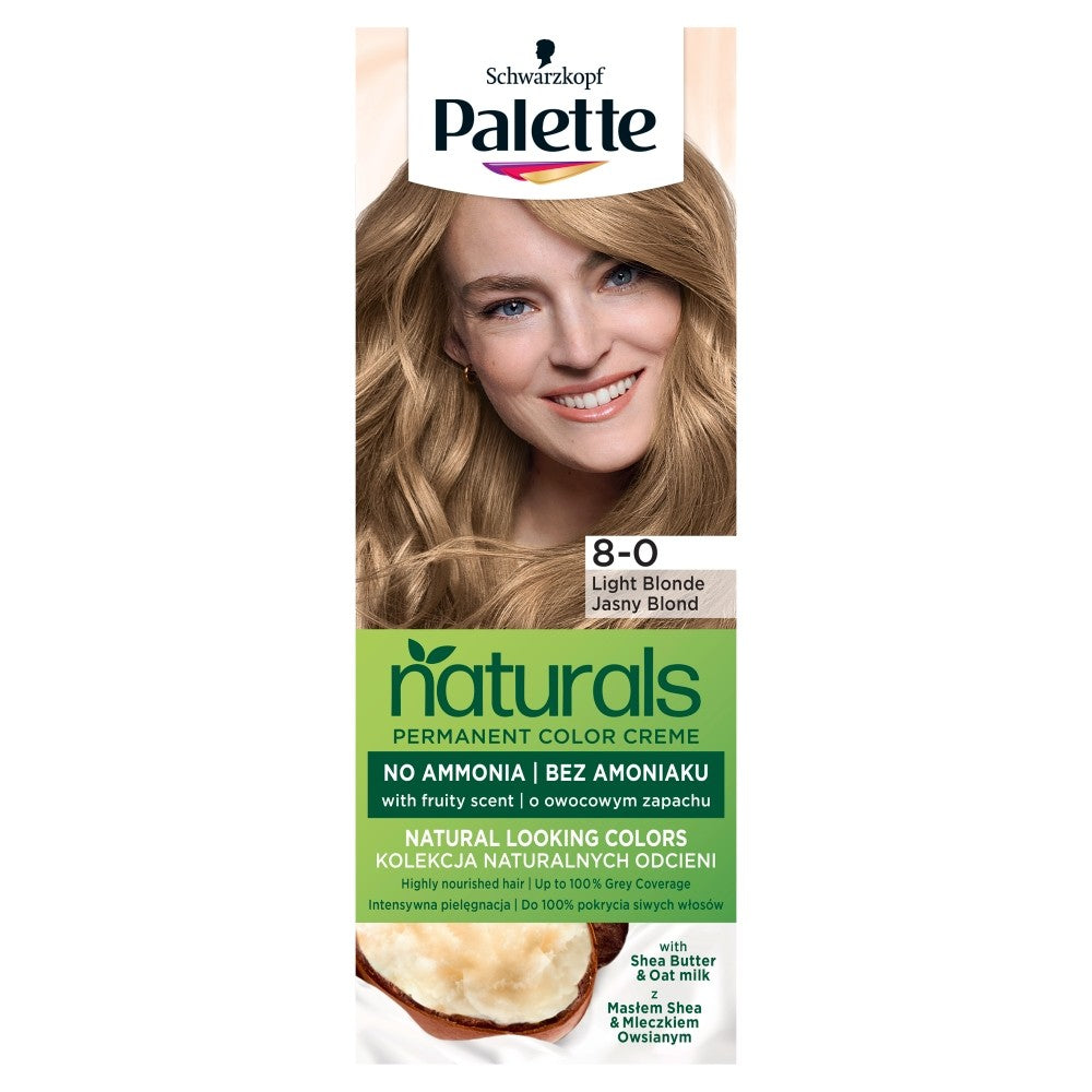 PALETTE Naturals Permanent Color Creme Hair Color No. 8-0 Light Blonde 1pc. | Vaistine1.lt