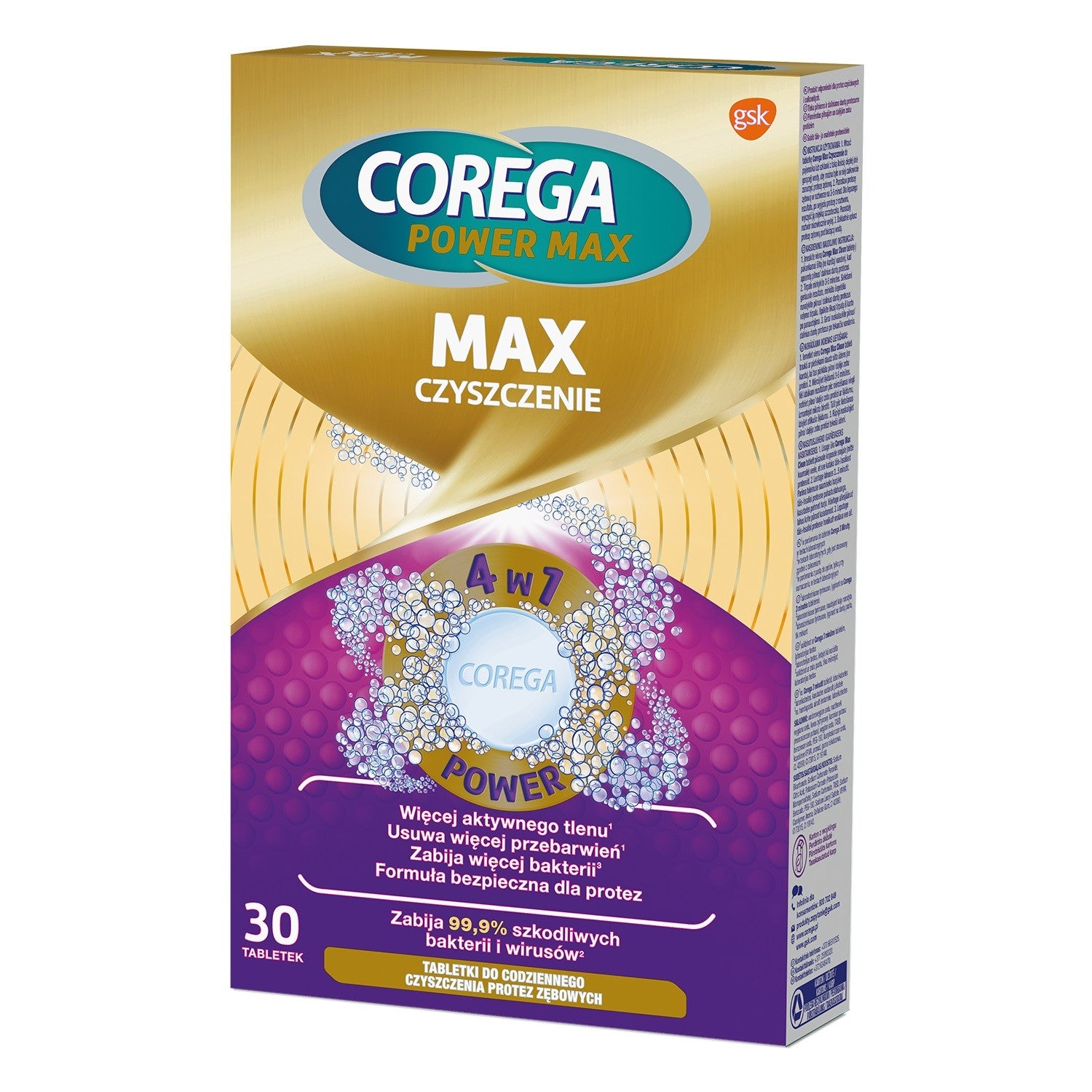 COREGA Power Max Tablets for daily cleaning of dentures Max Cleaning 4in1 1pack.-30pcs | Vaistine1.lt