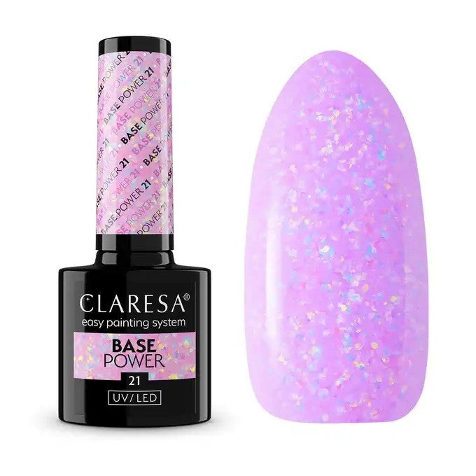 CLARESA Base Power Hybrid Base Lilac 21 with pieces of iridescent foil 5g | Vaistine1.lt