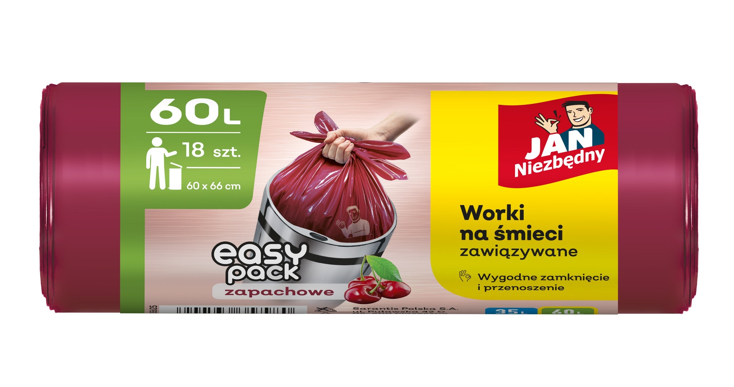 JAN NIEZBĘDNY Šiukšlių maišai HD Easy-Pack Cherry 60L | Vaistine1.lt