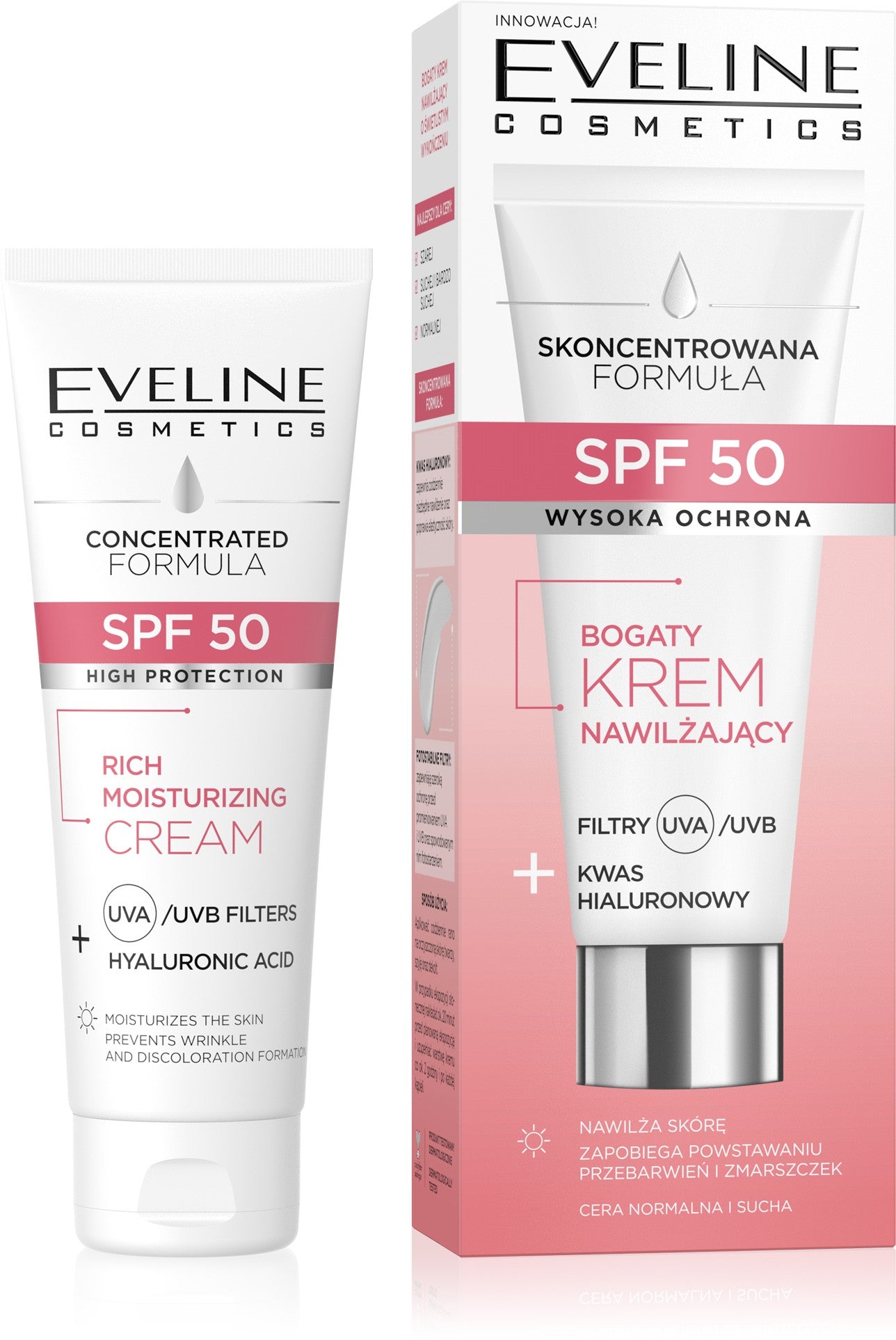 EVELINE SPF 50 Rich Moisturizing Cream Filters + Hyaluronic Acid for normal and dry skin 30 ml | Vaistine1.lt